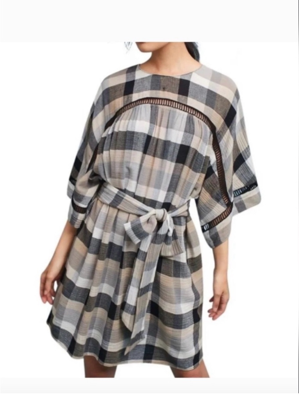 Anthropologie Maeve Checkered Plaid Belted Dress Small